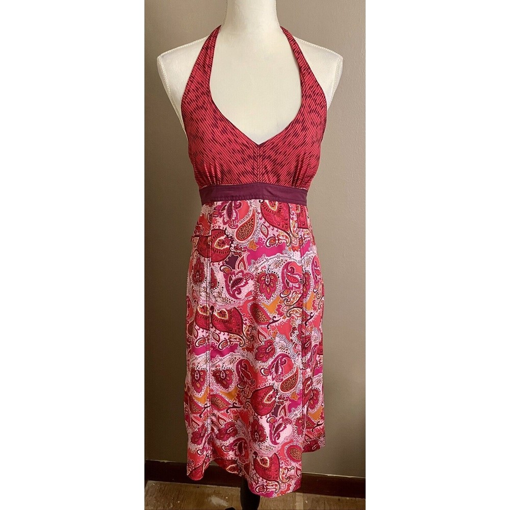 Athleta Pack Everywhere Grenadine Pink Paisley Halter Dress Women’s Size 6